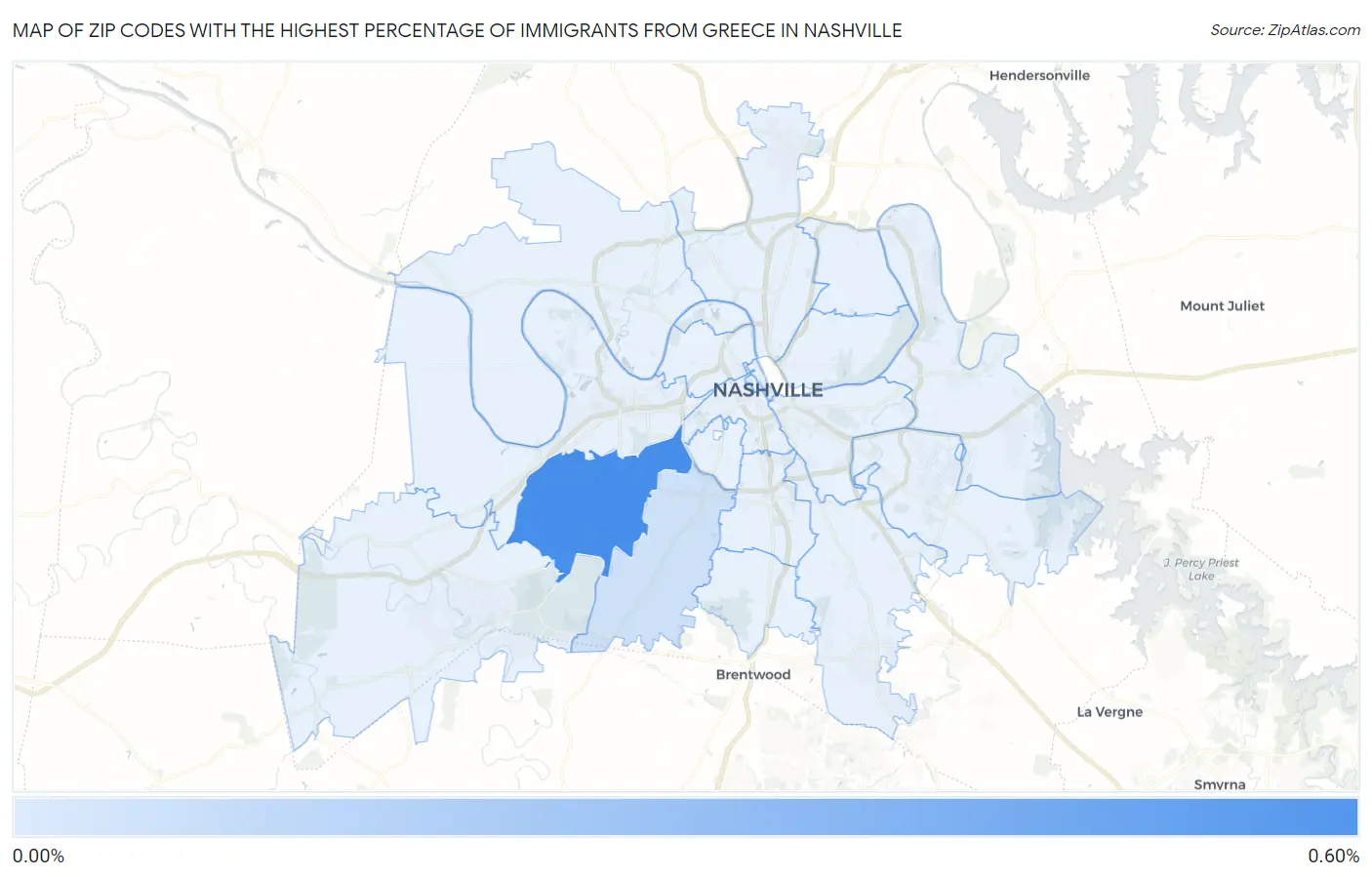 Zip Codes with the Highest Percentage of Immigrants from Greece in Nashville Map