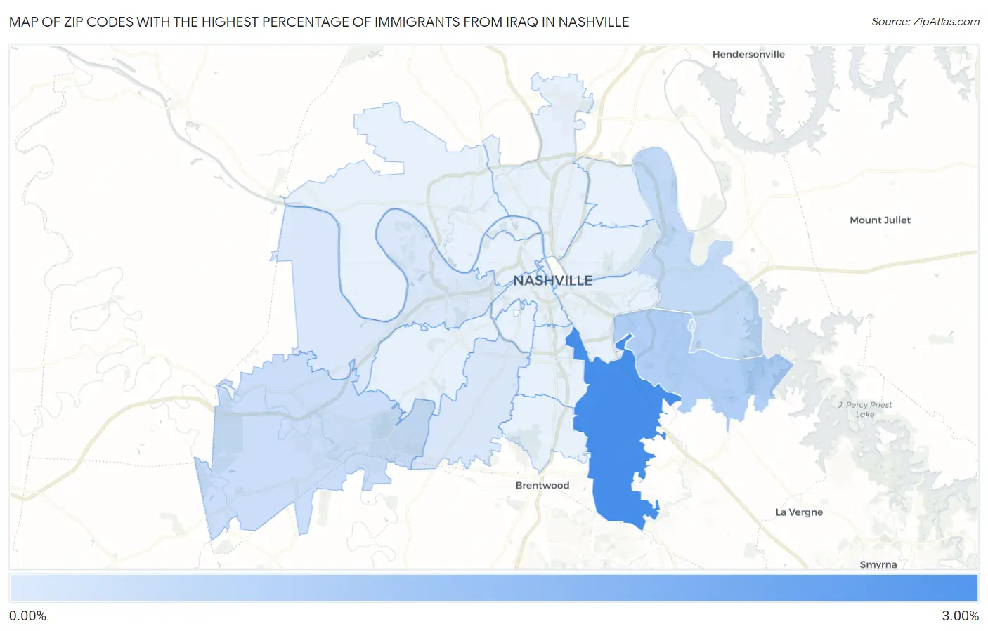 Zip Codes with the Highest Percentage of Immigrants from Iraq in Nashville Map