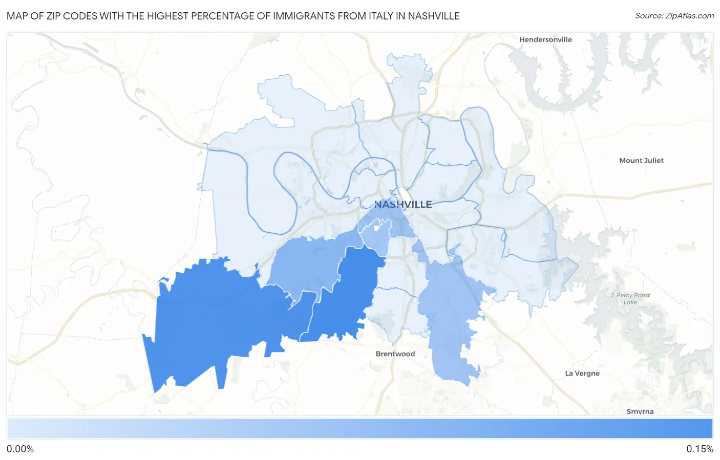 Zip Codes with the Highest Percentage of Immigrants from Italy in Nashville Map