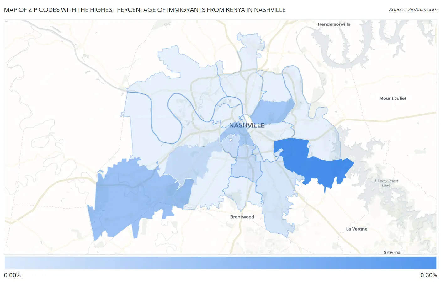 Zip Codes with the Highest Percentage of Immigrants from Kenya in Nashville Map