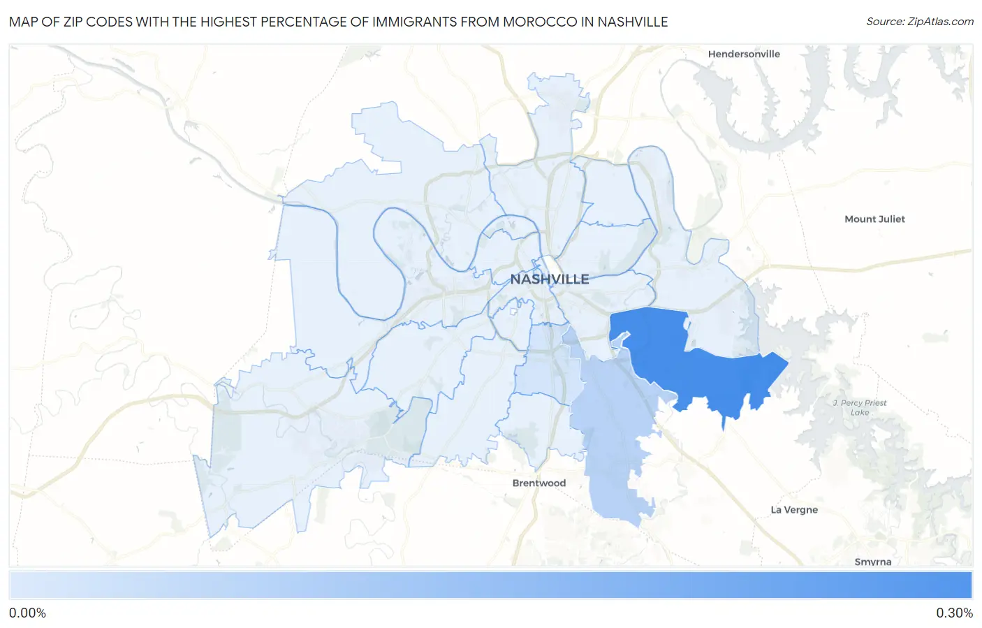 Zip Codes with the Highest Percentage of Immigrants from Morocco in Nashville Map