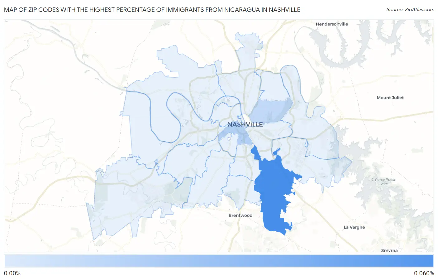 Zip Codes with the Highest Percentage of Immigrants from Nicaragua in Nashville Map