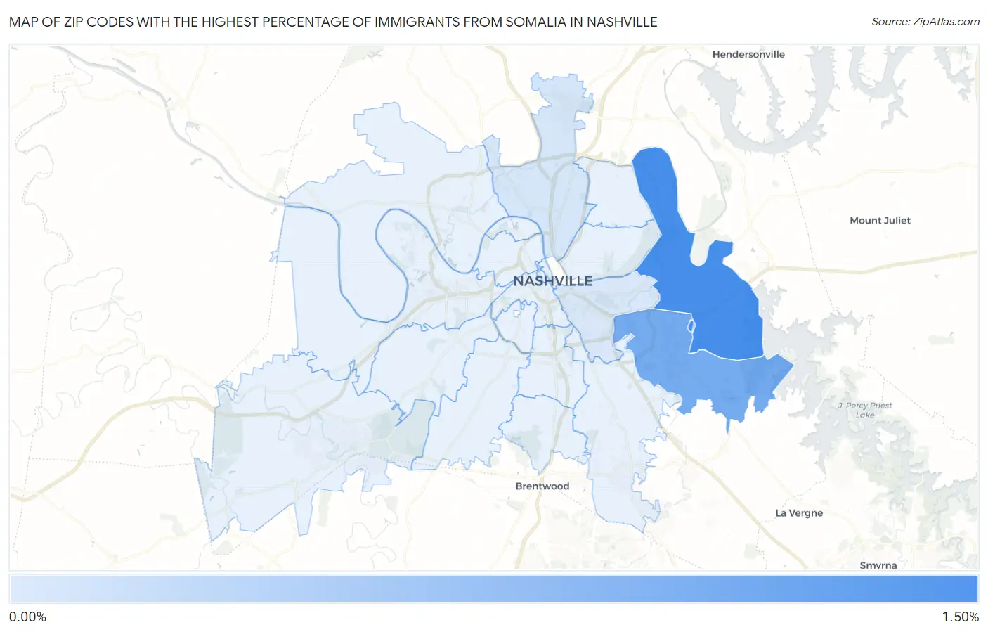 Zip Codes with the Highest Percentage of Immigrants from Somalia in Nashville Map
