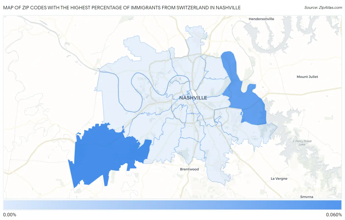 Zip Codes with the Highest Percentage of Immigrants from Switzerland in Nashville Map