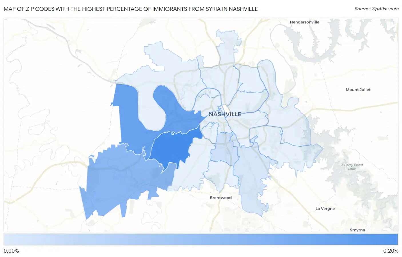 Zip Codes with the Highest Percentage of Immigrants from Syria in Nashville Map