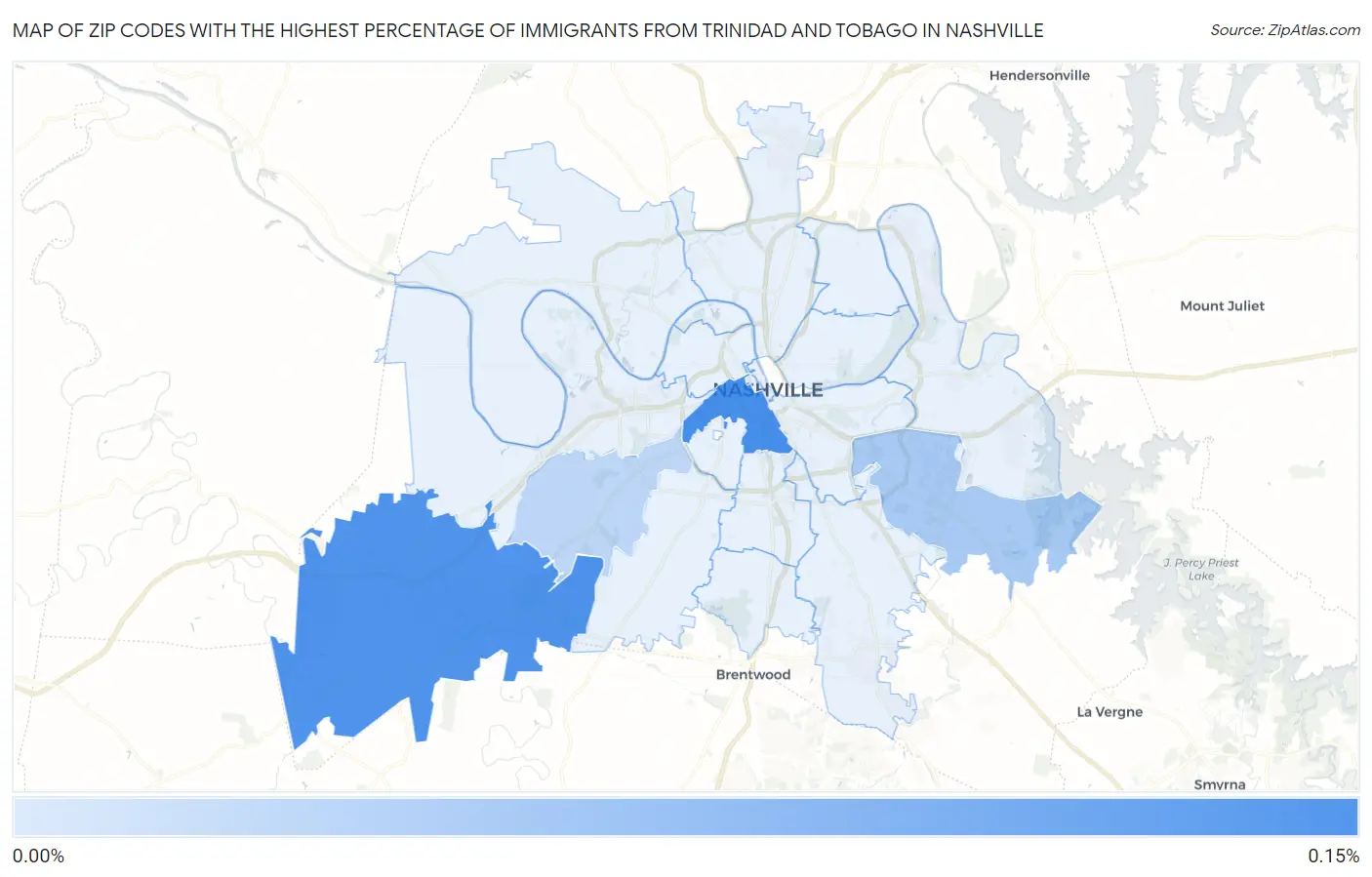 Zip Codes with the Highest Percentage of Immigrants from Trinidad and Tobago in Nashville Map