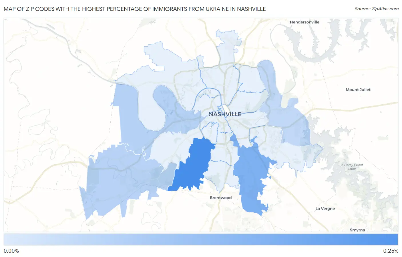 Zip Codes with the Highest Percentage of Immigrants from Ukraine in Nashville Map