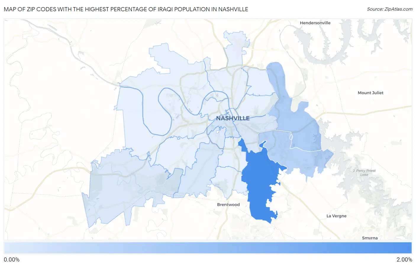 Zip Codes with the Highest Percentage of Iraqi Population in Nashville Map
