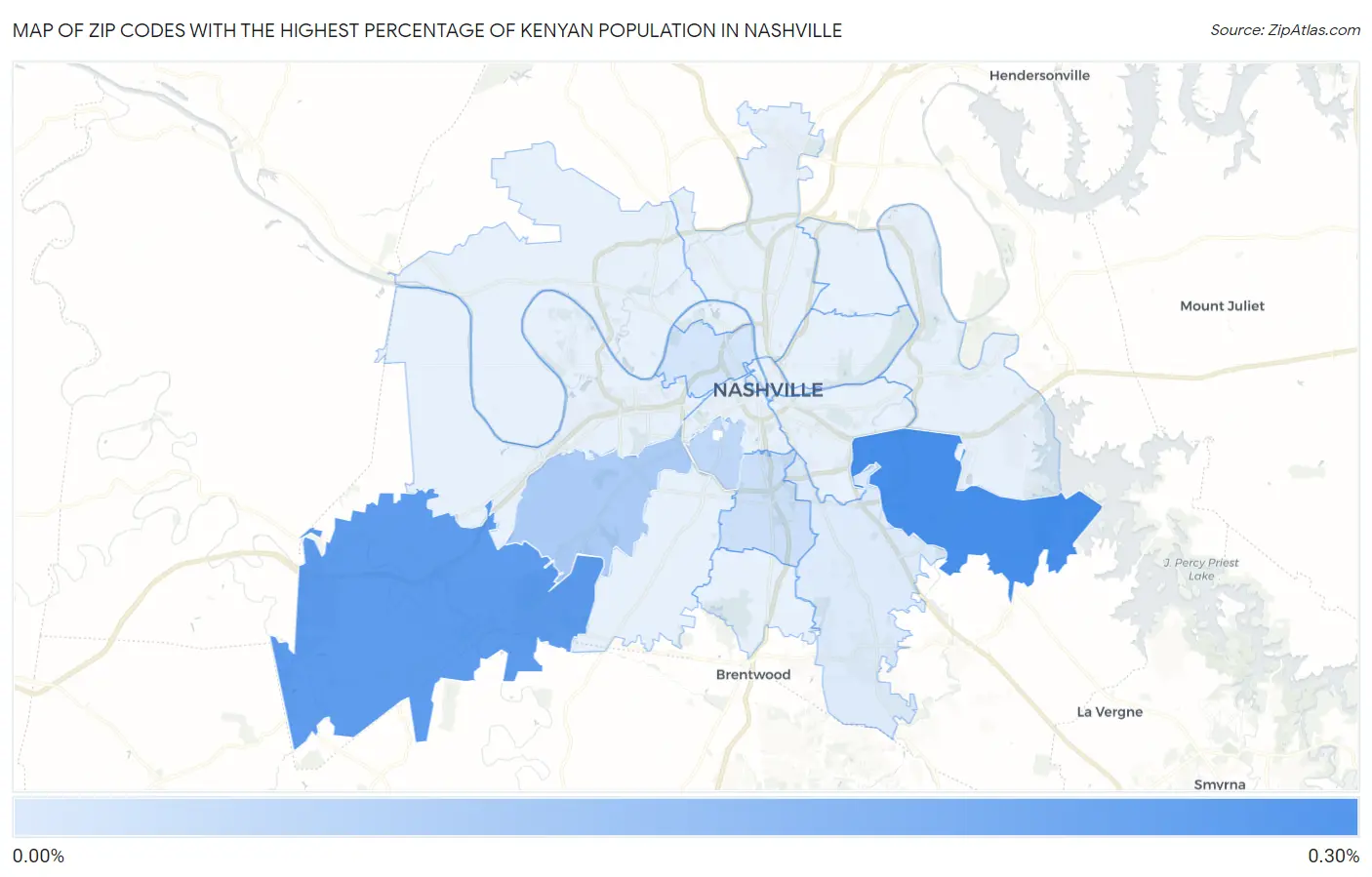 Zip Codes with the Highest Percentage of Kenyan Population in Nashville Map