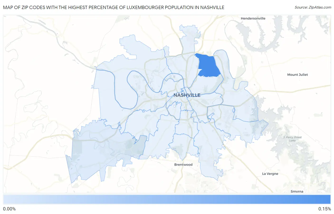 Zip Codes with the Highest Percentage of Luxembourger Population in Nashville Map