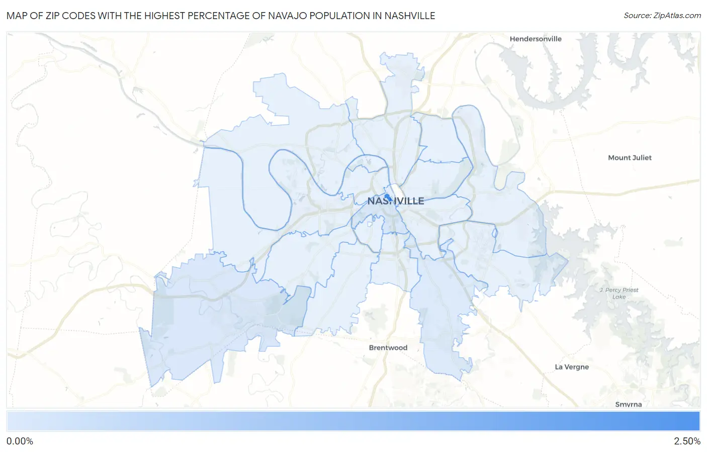 Zip Codes with the Highest Percentage of Navajo Population in Nashville Map