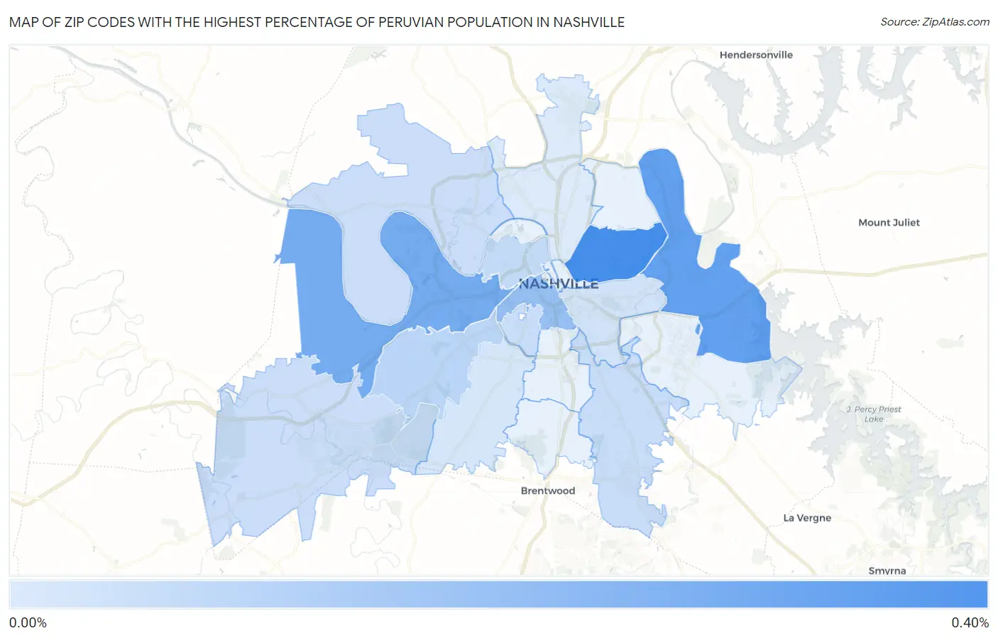 Zip Codes with the Highest Percentage of Peruvian Population in Nashville Map