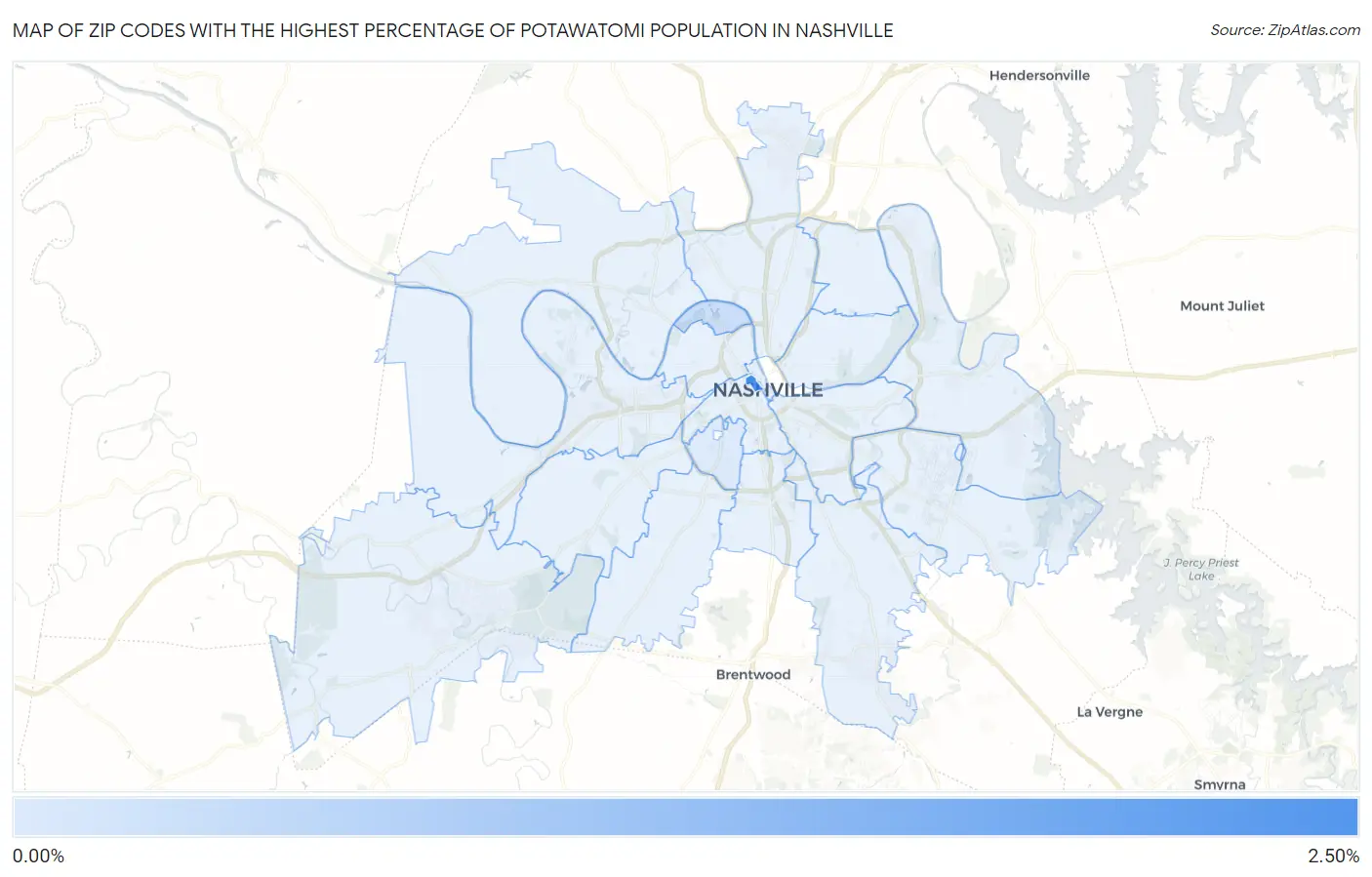 Zip Codes with the Highest Percentage of Potawatomi Population in Nashville Map
