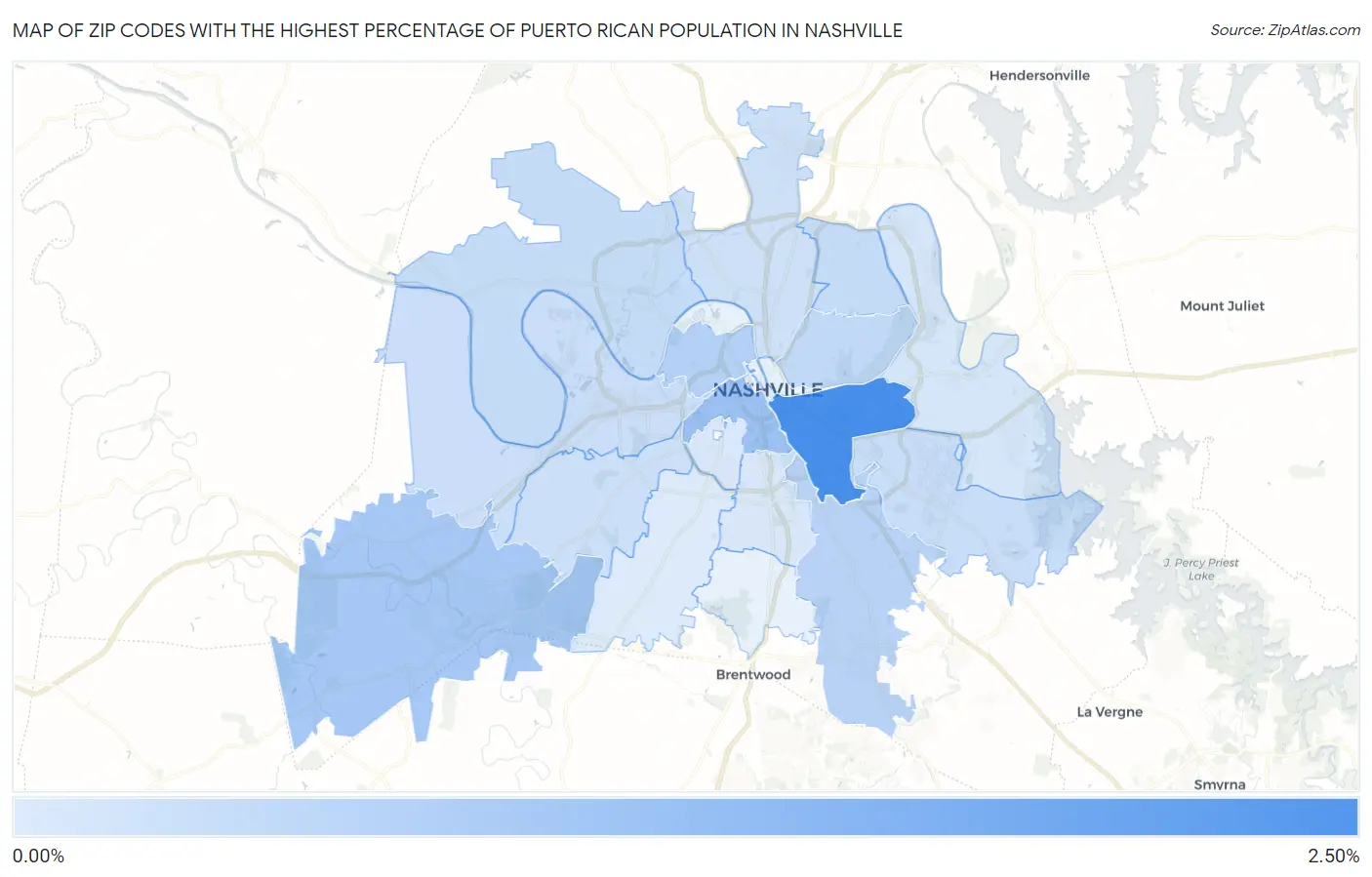 Zip Codes with the Highest Percentage of Puerto Rican Population in Nashville Map