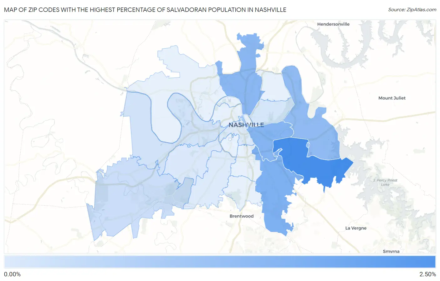 Zip Codes with the Highest Percentage of Salvadoran Population in Nashville Map