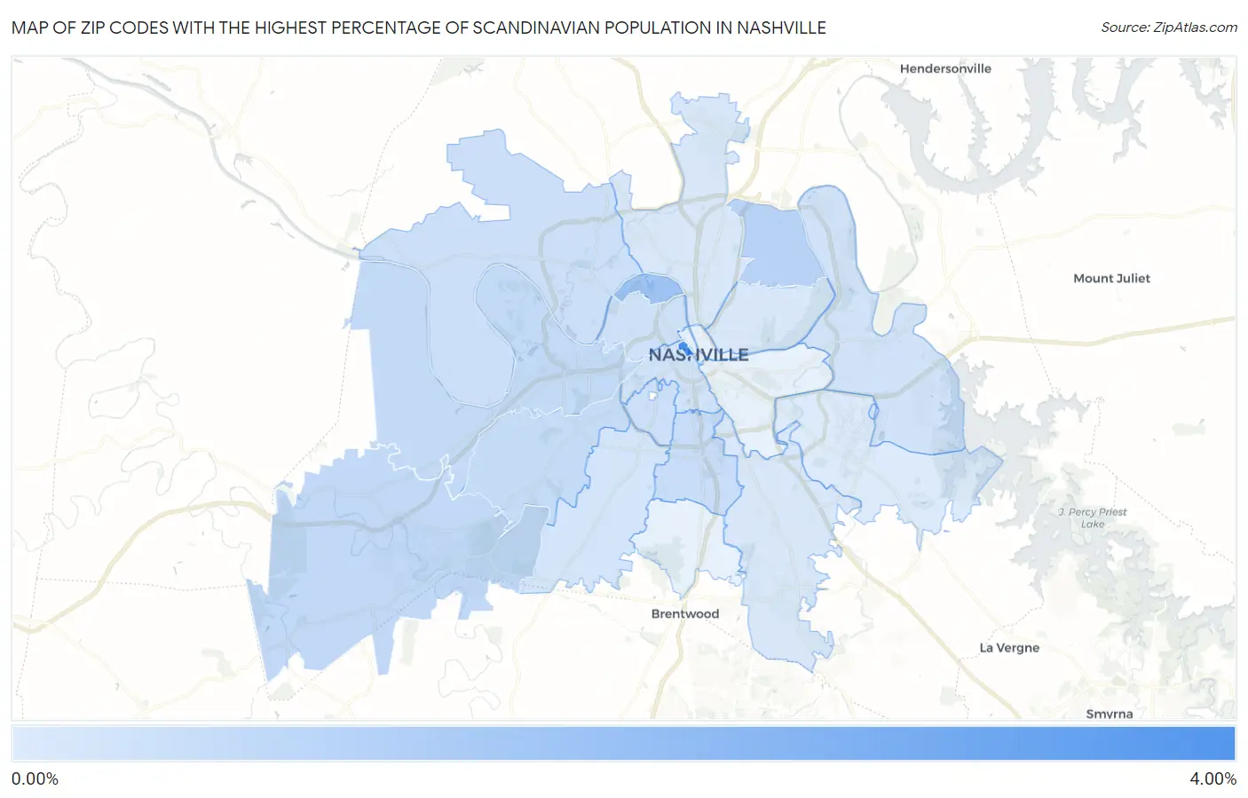 Zip Codes with the Highest Percentage of Scandinavian Population in Nashville Map