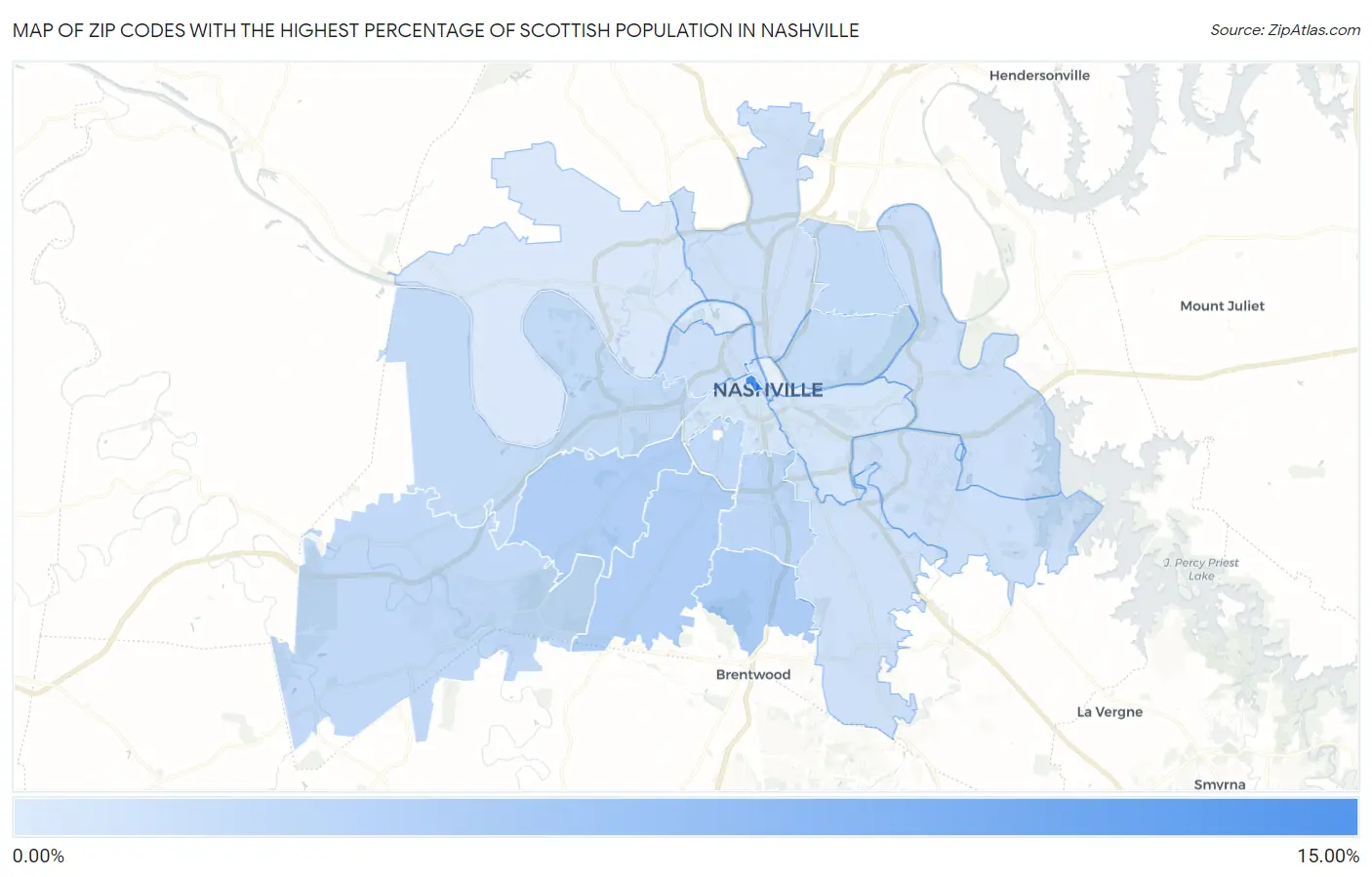 Zip Codes with the Highest Percentage of Scottish Population in Nashville Map