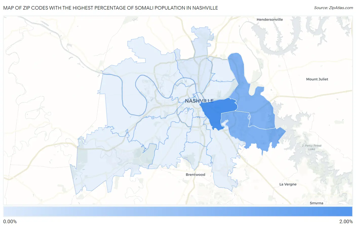 Zip Codes with the Highest Percentage of Somali Population in Nashville Map