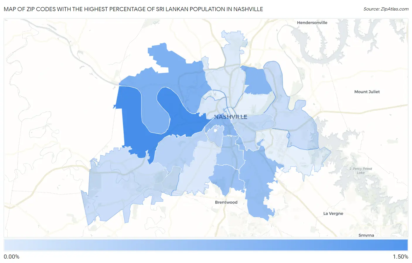 Zip Codes with the Highest Percentage of Sri Lankan Population in Nashville Map