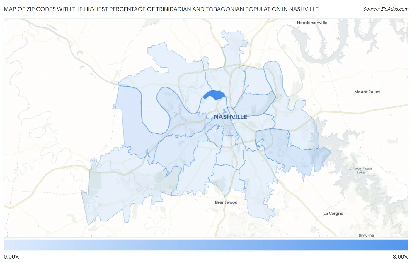 Zip Codes with the Highest Percentage of Trinidadian and Tobagonian Population in Nashville Map