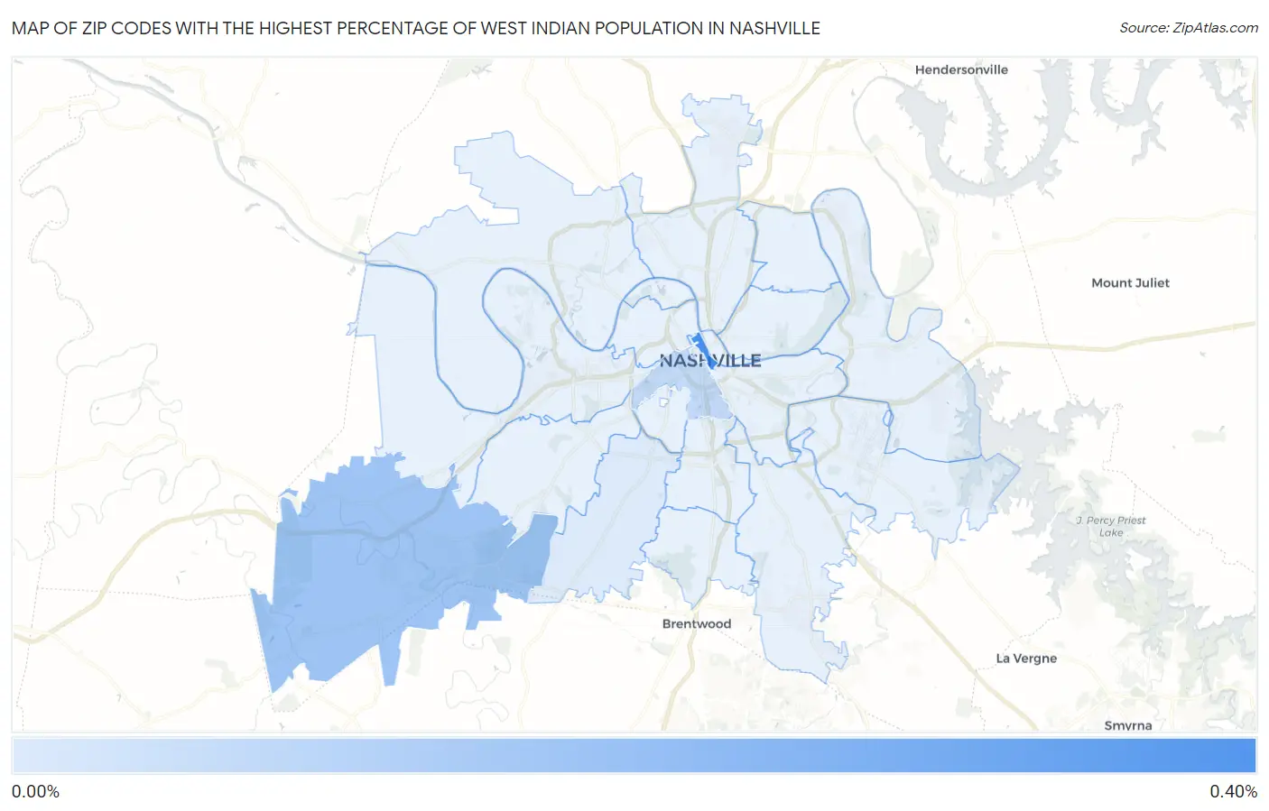Zip Codes with the Highest Percentage of West Indian Population in Nashville Map