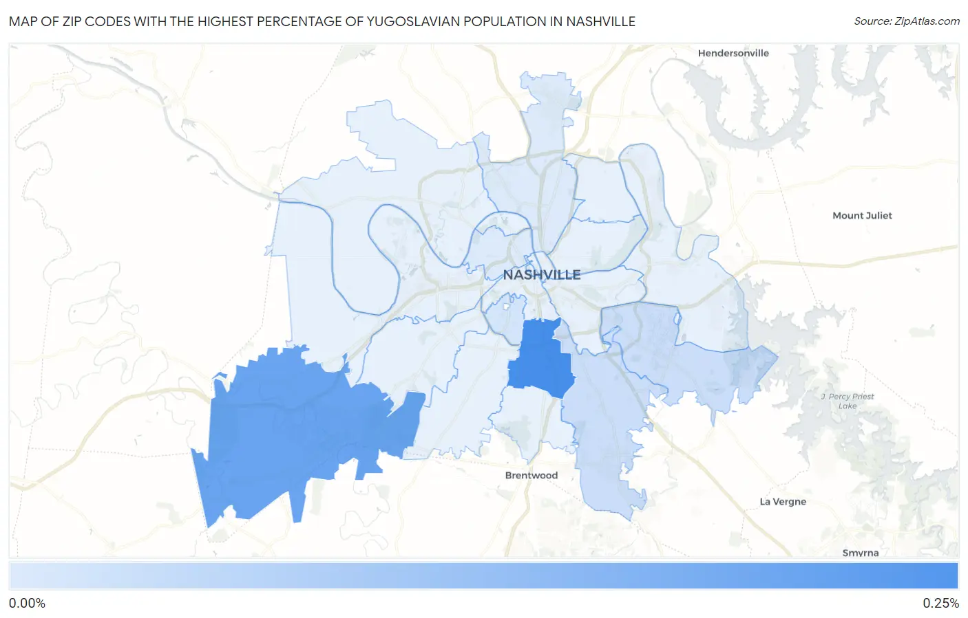 Zip Codes with the Highest Percentage of Yugoslavian Population in Nashville Map