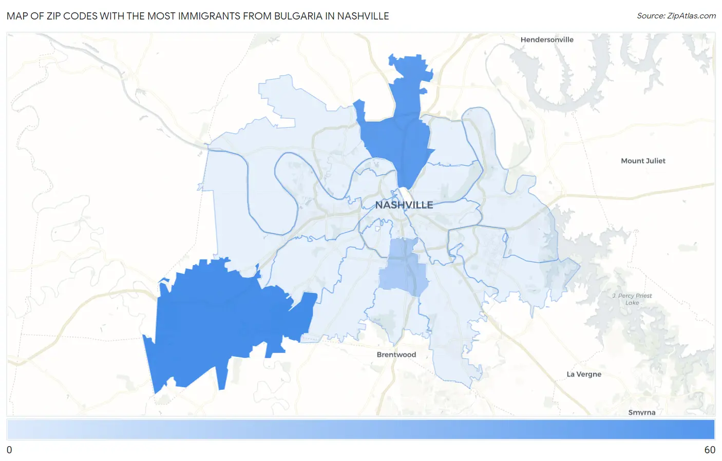 Zip Codes with the Most Immigrants from Bulgaria in Nashville Map