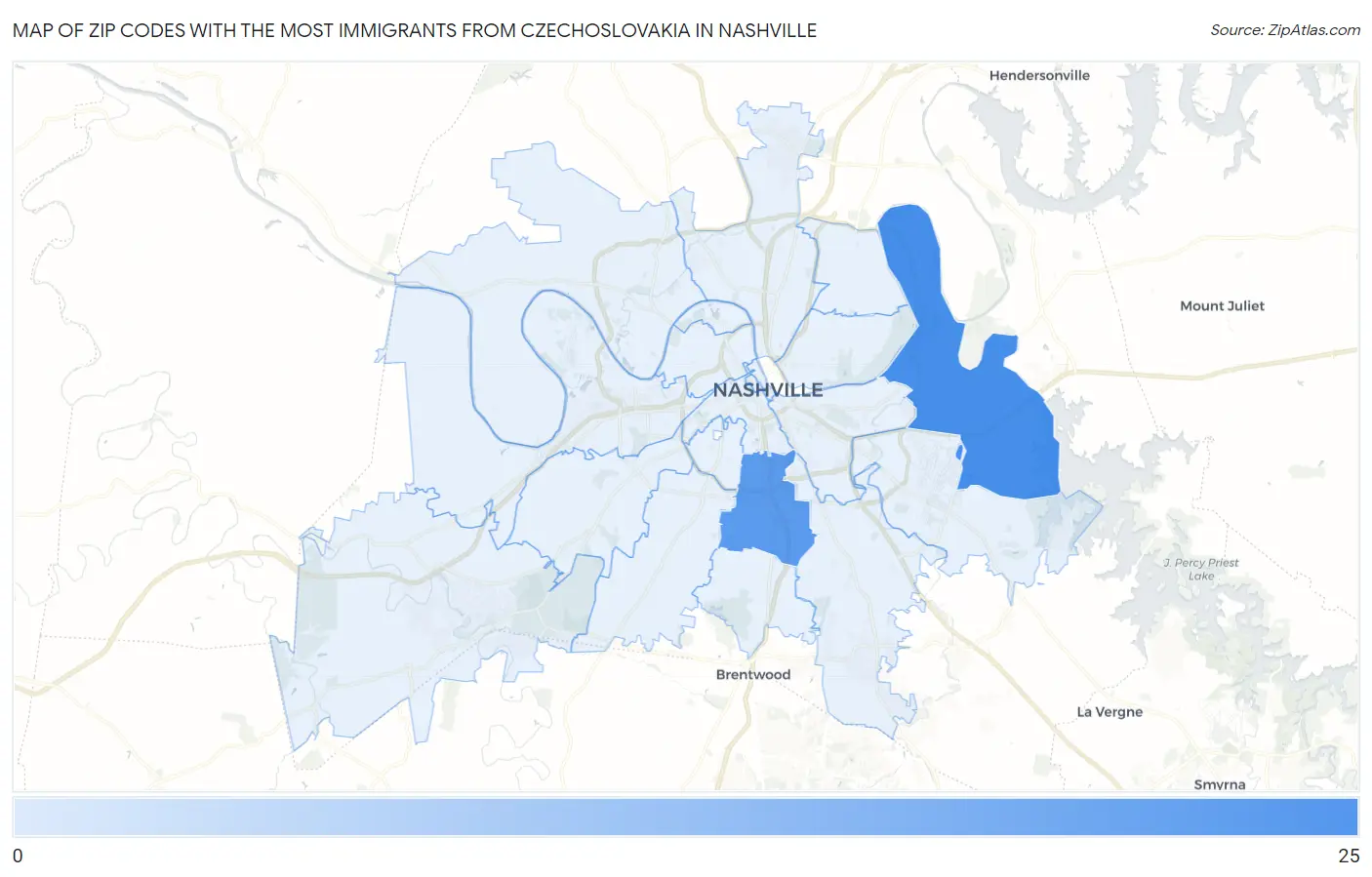 Zip Codes with the Most Immigrants from Czechoslovakia in Nashville Map