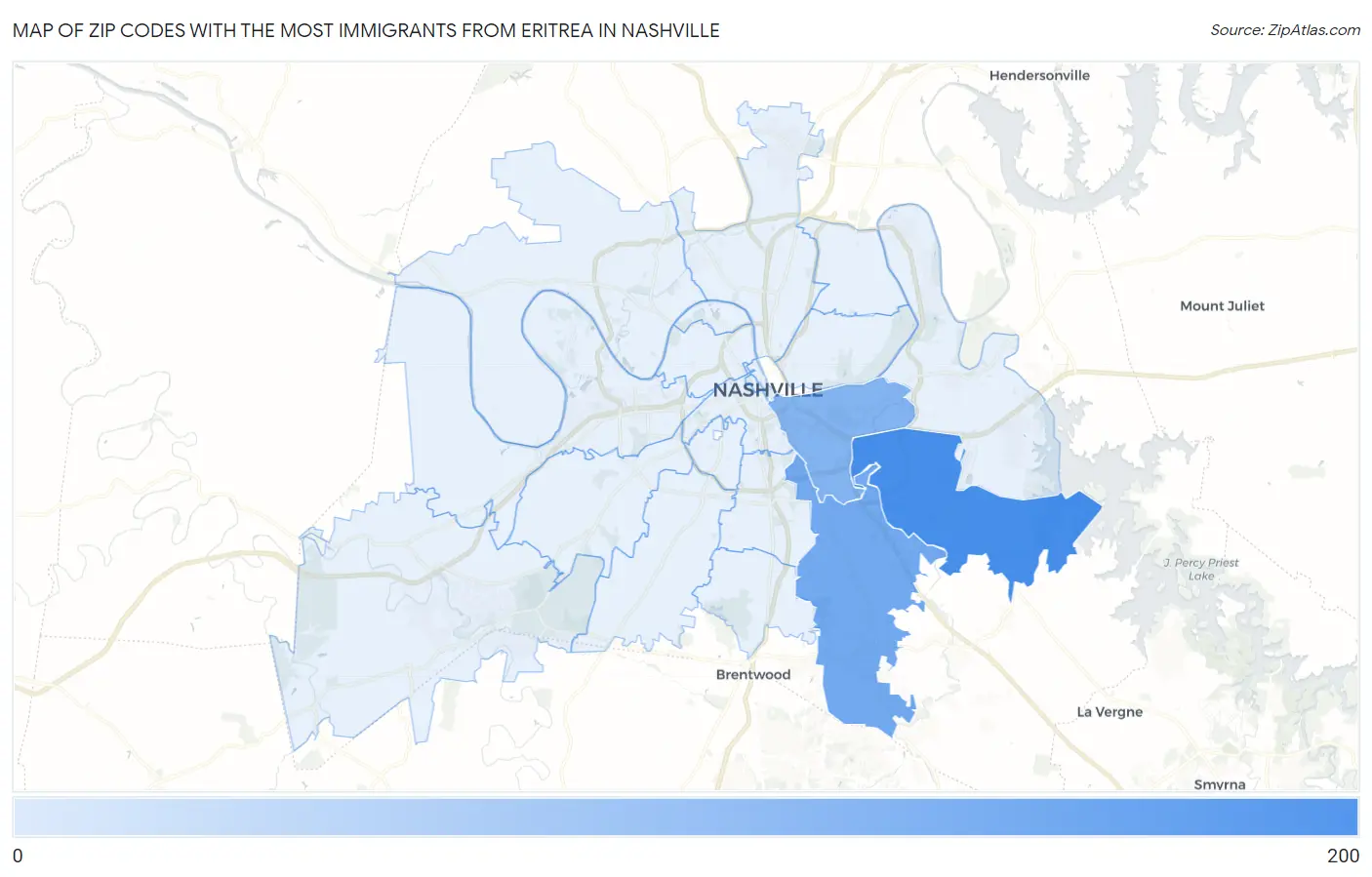 Zip Codes with the Most Immigrants from Eritrea in Nashville Map