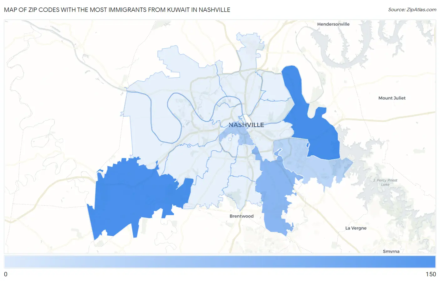 Zip Codes with the Most Immigrants from Kuwait in Nashville Map