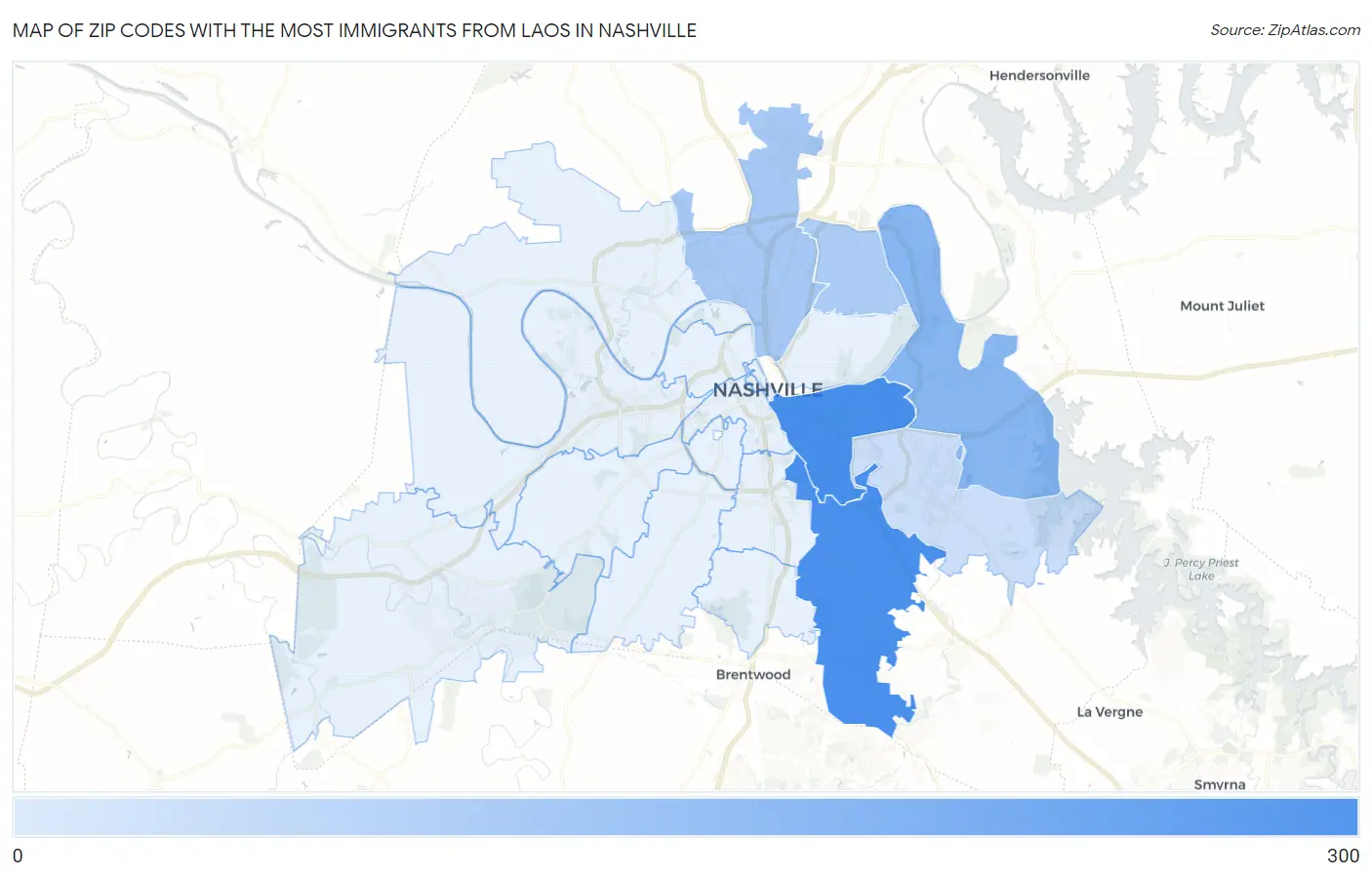 Zip Codes with the Most Immigrants from Laos in Nashville Map