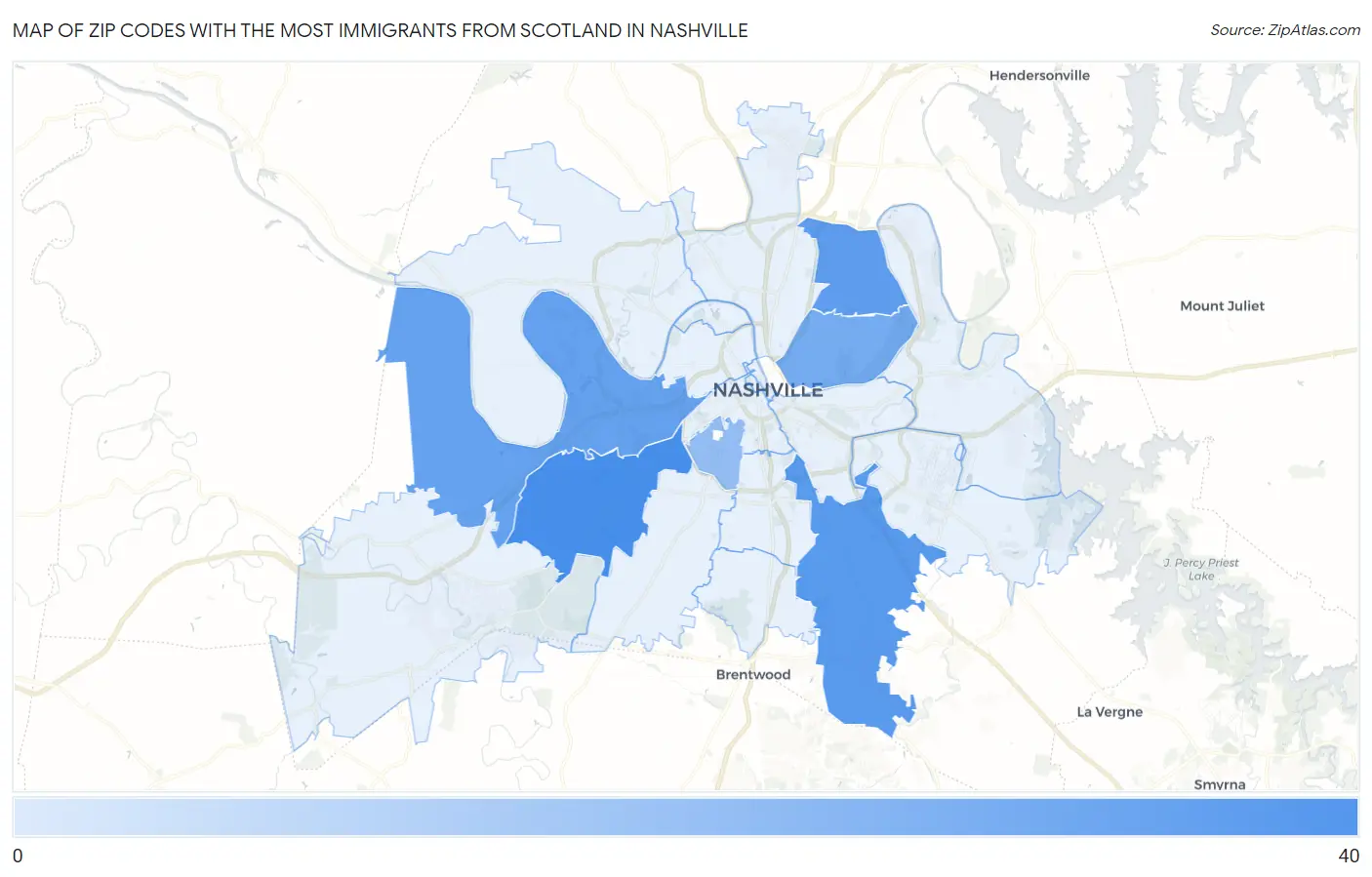 Zip Codes with the Most Immigrants from Scotland in Nashville Map