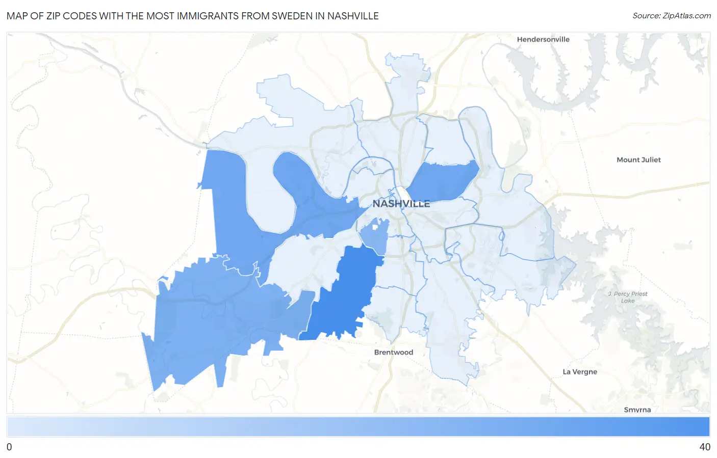 Zip Codes with the Most Immigrants from Sweden in Nashville Map