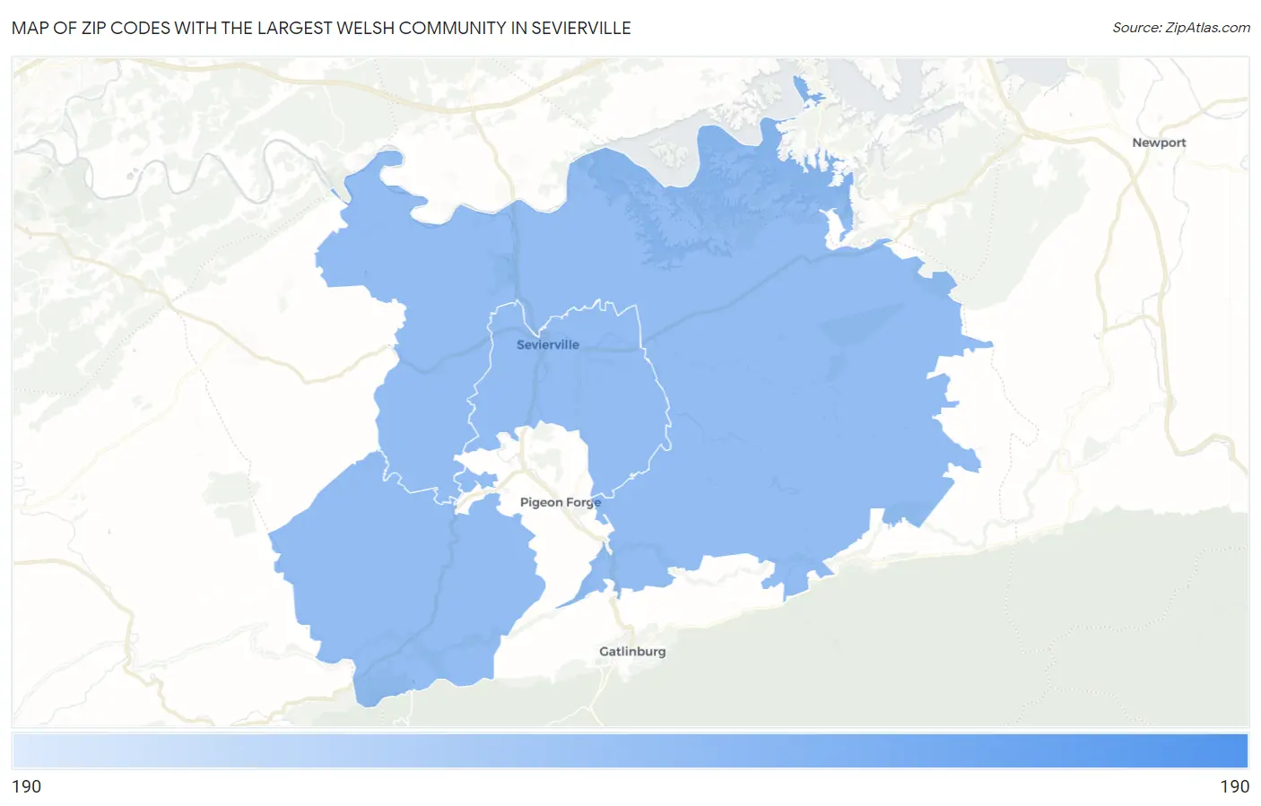 Zip Codes with the Largest Welsh Community in Sevierville Map