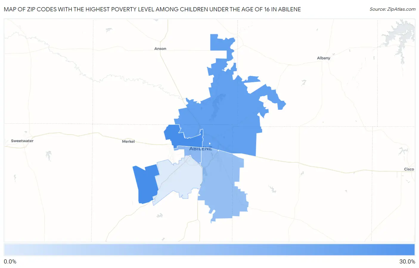 Zip Codes with the Highest Poverty Level Among Children Under the Age of 16 in Abilene Map