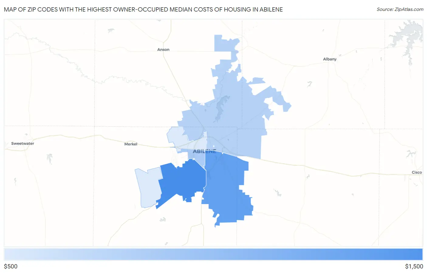 Zip Codes with the Highest Owner-Occupied Median Costs of Housing in Abilene Map