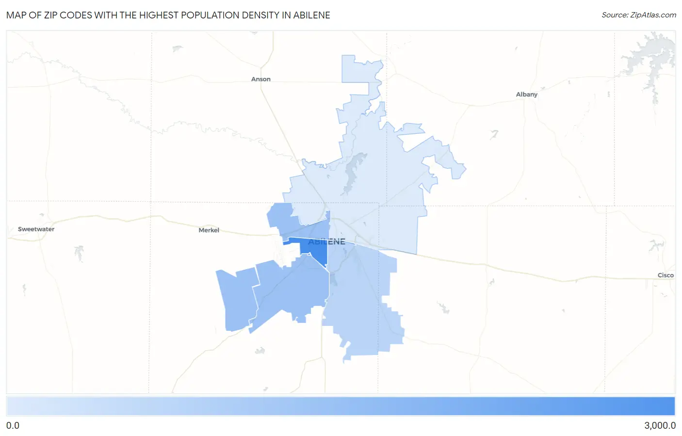 Zip Codes with the Highest Population Density in Abilene Map