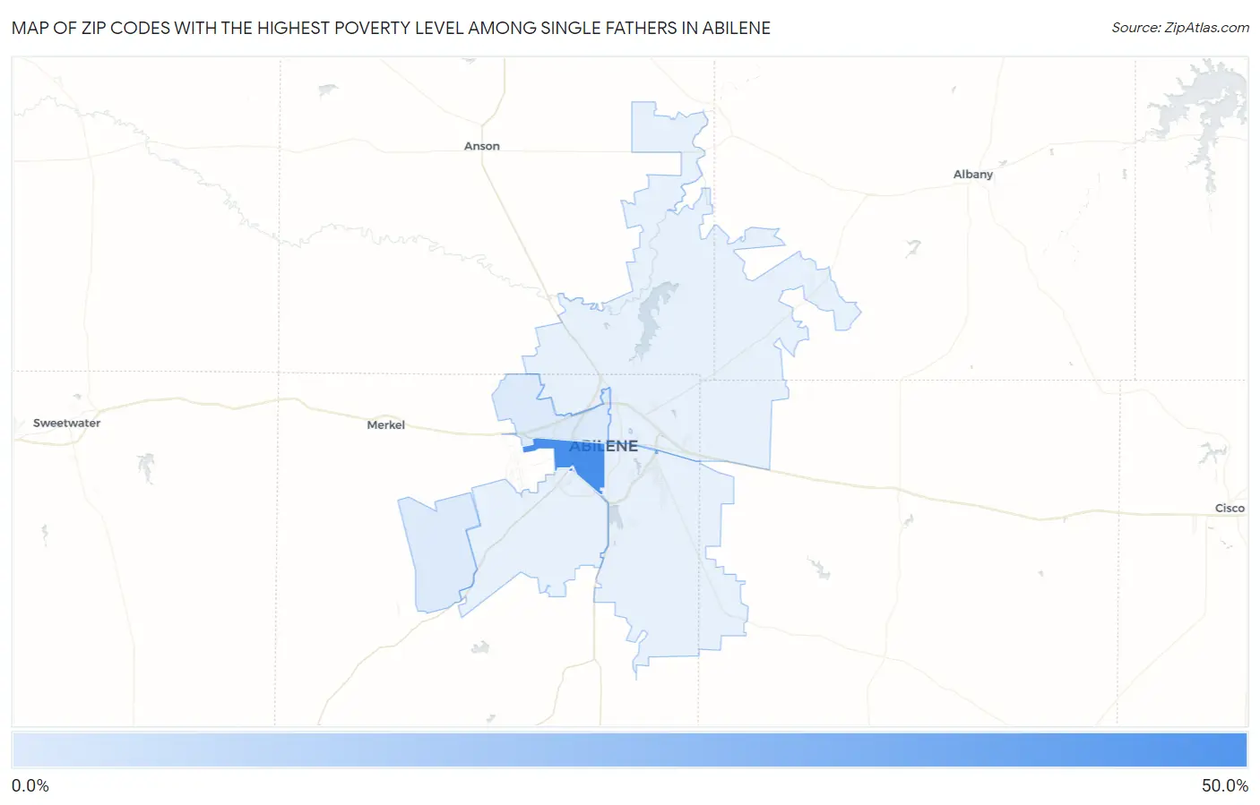 Zip Codes with the Highest Poverty Level Among Single Fathers in Abilene Map