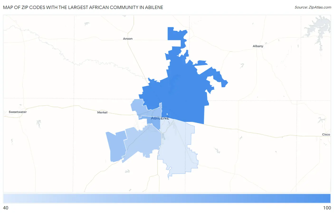Zip Codes with the Largest African Community in Abilene Map
