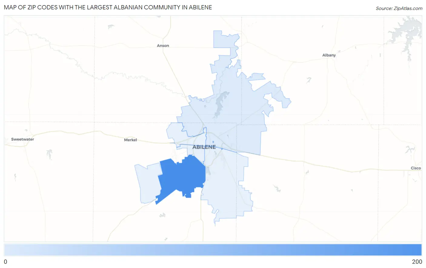 Zip Codes with the Largest Albanian Community in Abilene Map