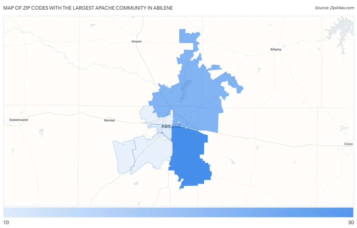 Zip Codes with the Largest Apache Community in Abilene Map