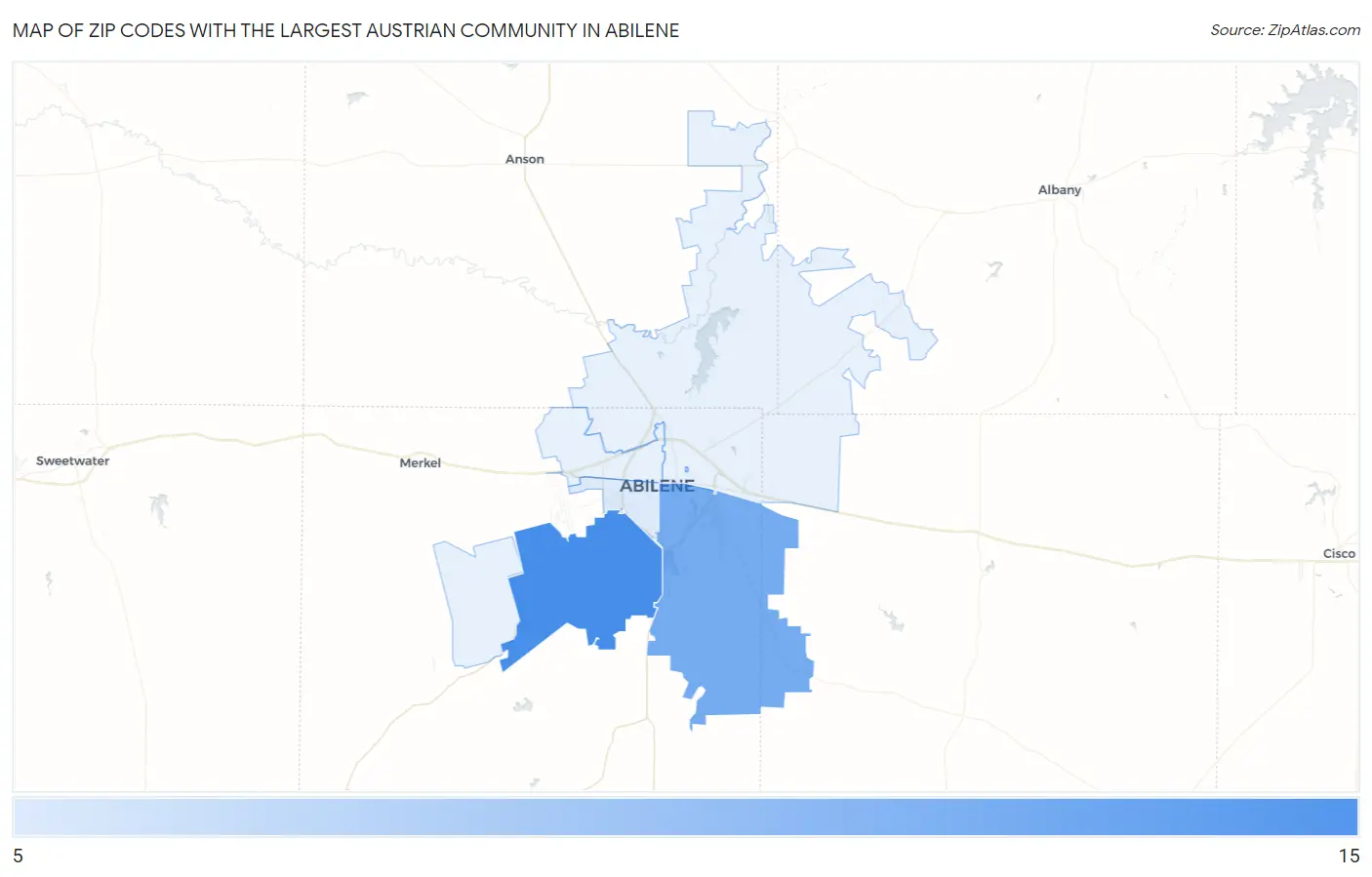 Zip Codes with the Largest Austrian Community in Abilene Map