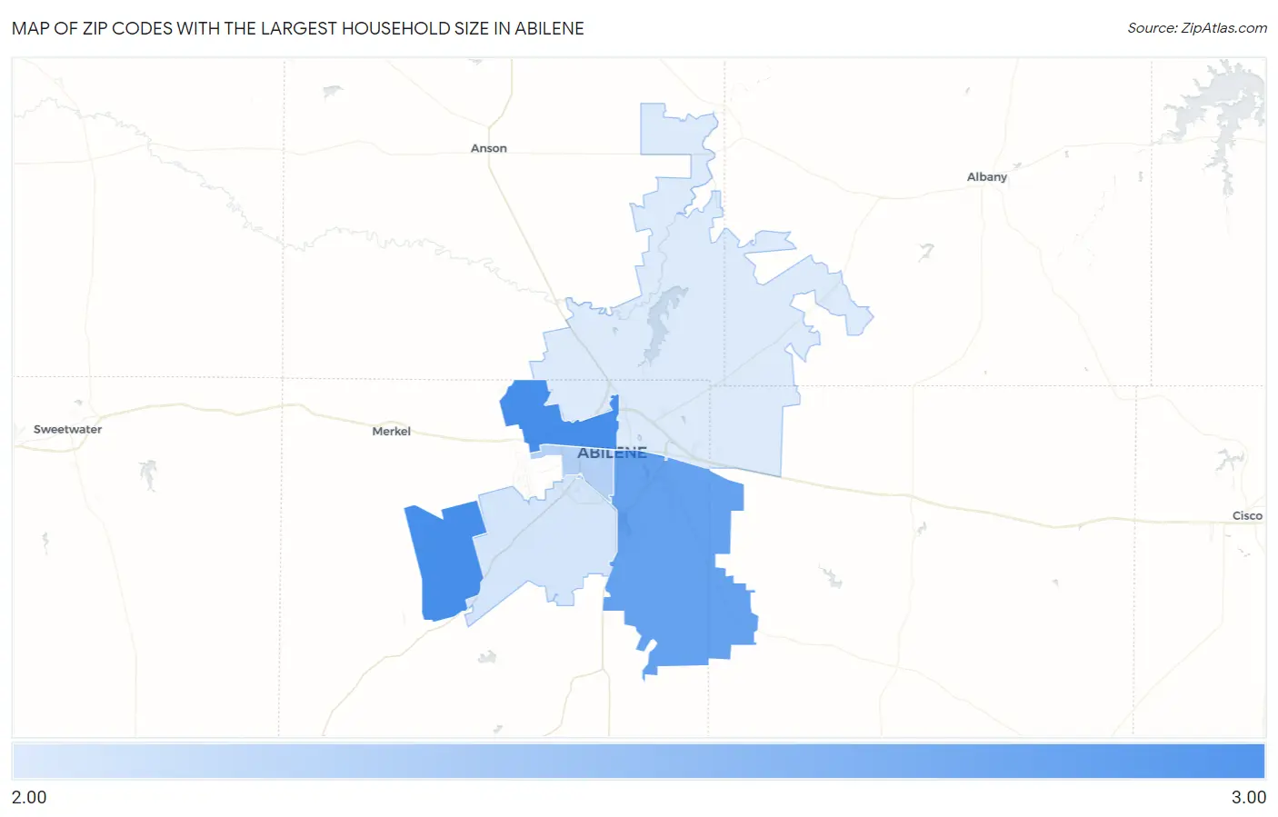 Zip Codes with the Largest Household Size in Abilene Map