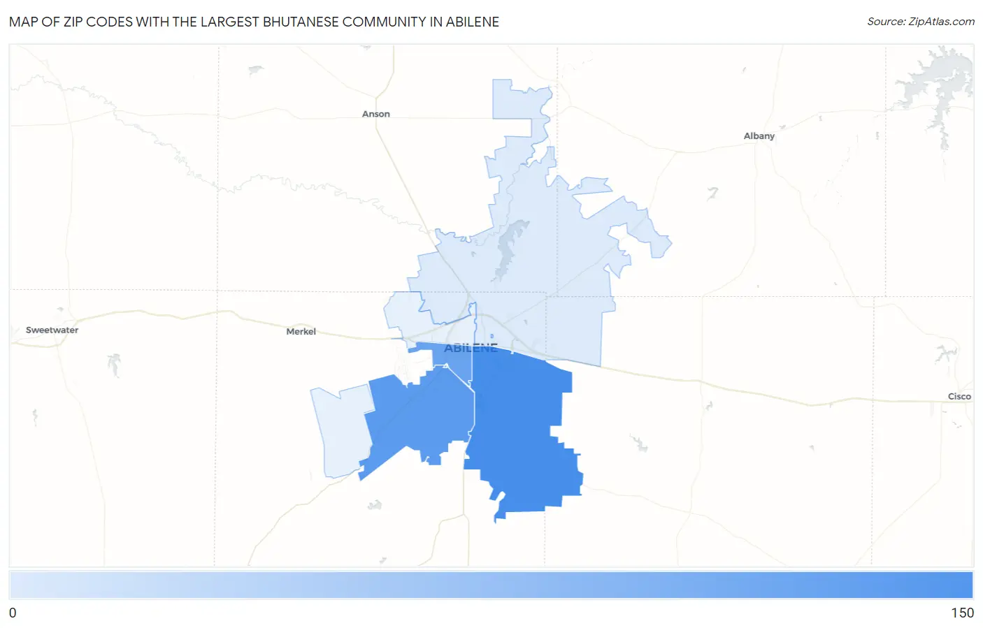 Zip Codes with the Largest Bhutanese Community in Abilene Map