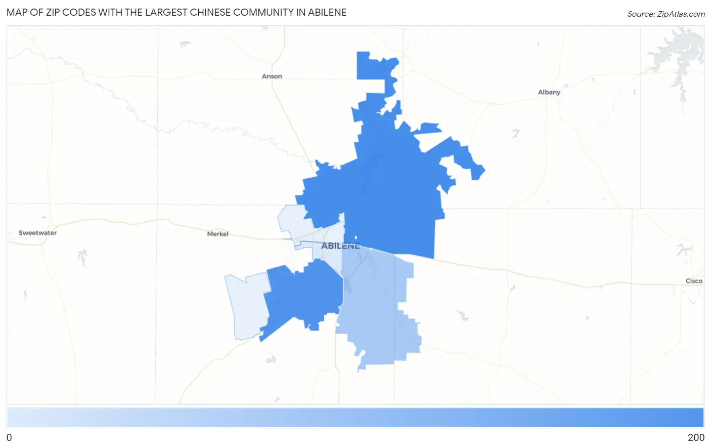 Zip Codes with the Largest Chinese Community in Abilene Map