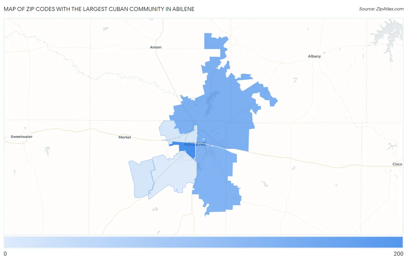 Zip Codes with the Largest Cuban Community in Abilene Map