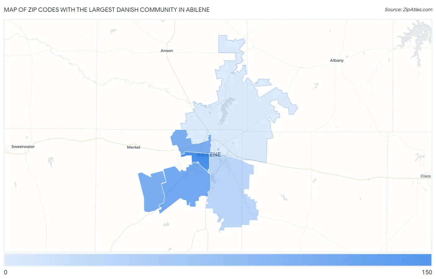 Zip Codes with the Largest Danish Community in Abilene Map