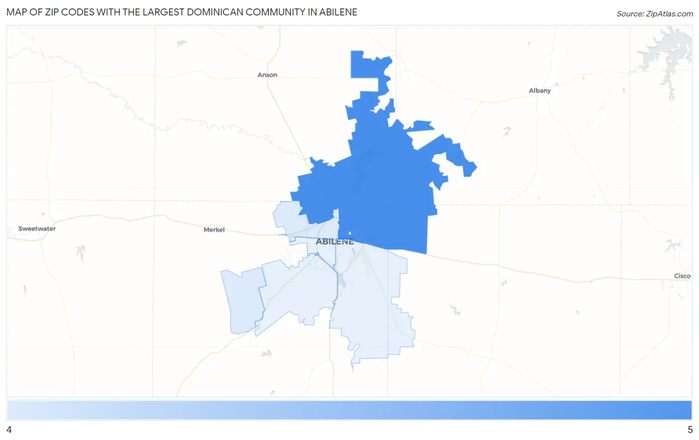 Zip Codes with the Largest Dominican Community in Abilene Map
