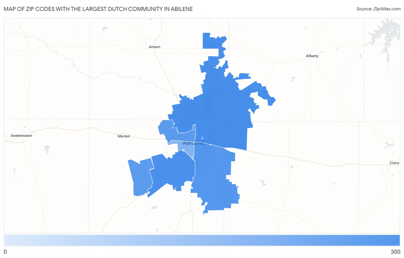 Zip Codes with the Largest Dutch Community in Abilene Map