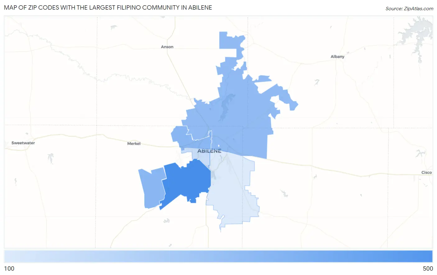 Zip Codes with the Largest Filipino Community in Abilene Map